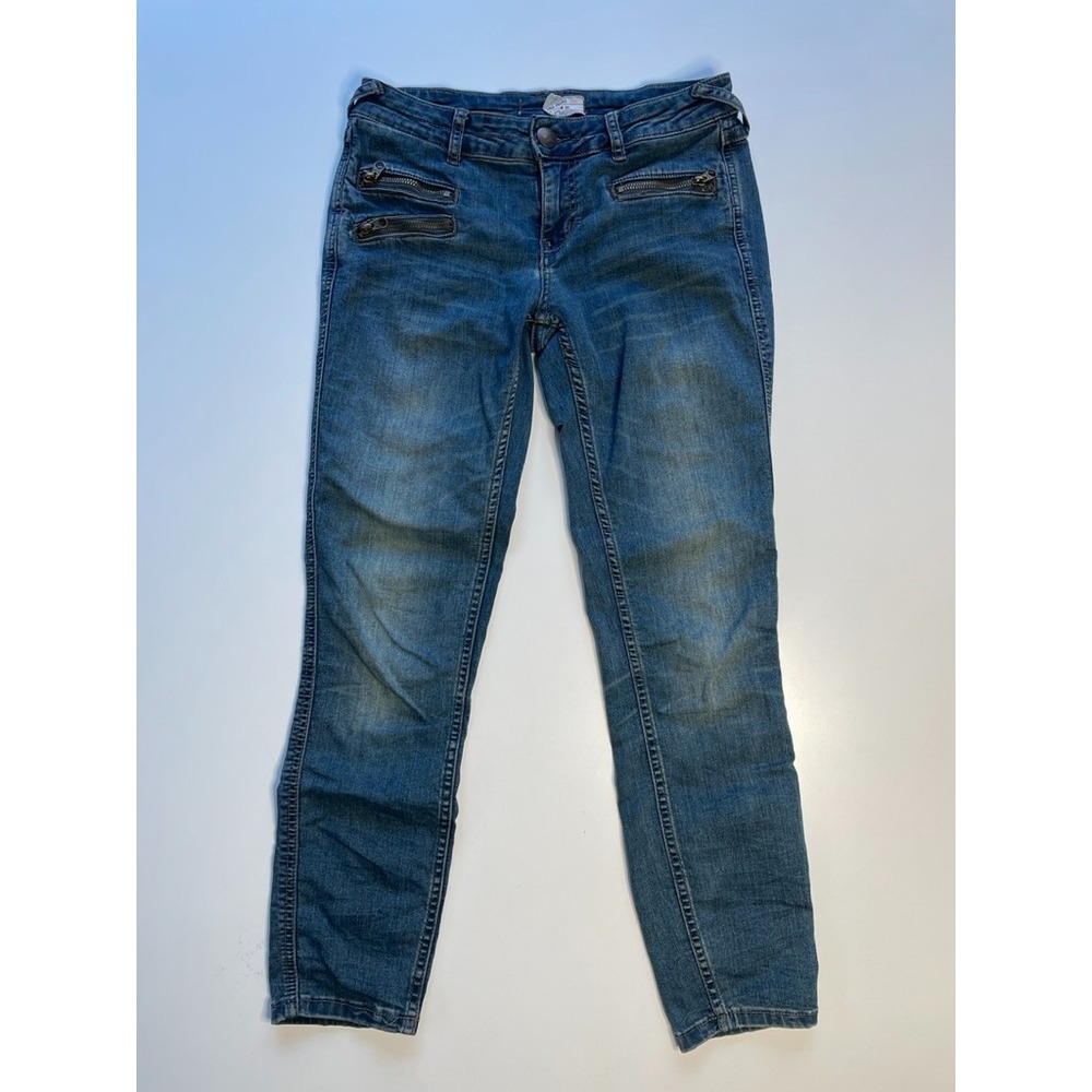 FREE PEOPLE Moto Zip Pocket Skinny Low Rise Jeans Womens 26 (27x26) Blue